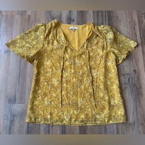 Skies Are Blue Mustard Floral Blouse